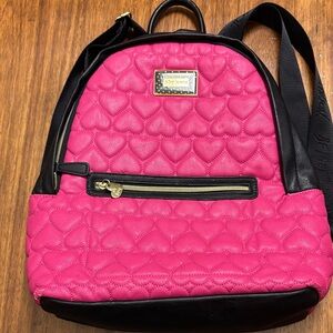 Betsey Johnson Pink & Black Heart Quilted Backpack